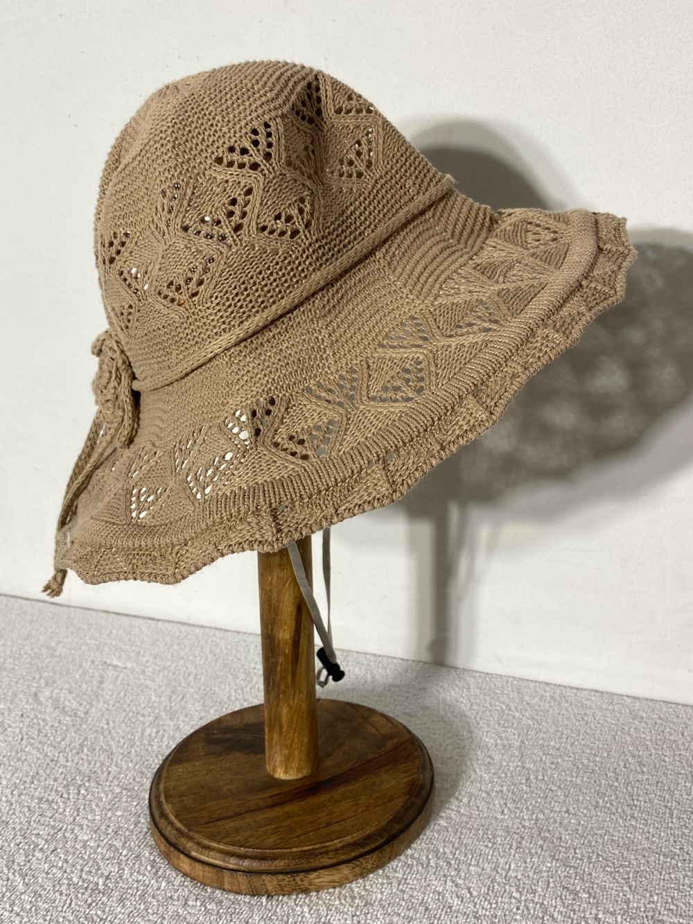 Grank Boho Pointelle Knit Adjustable Drawstring Bucket Hat Festival Cottagecore